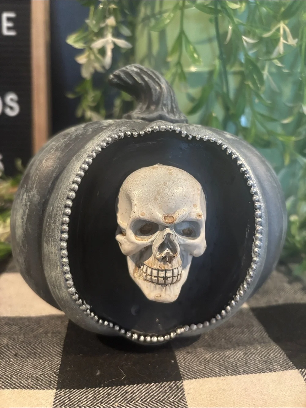 Dark Gray Skull Pumpkin Accent - Brand: